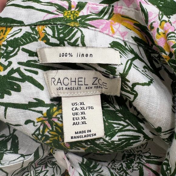 Rachel Zoe Size XL 100% Linen Top Jungle Cheetah Camp Shirt Button Up Tropical - Picture 5 of 9